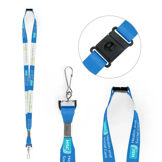 15mm Printed Lanyard NHS HMNI HSC with Metal Dog Clip (Pack of 100)