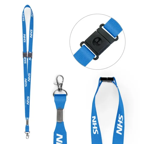 15mm Pre-Printed NHS Lanyard with Double Breakaway and Metal Clip (Pack of 100)