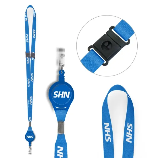 15mm Pre-Printed NHS Lanyard with Double Breakaway and Badge Reel (Pack of 100)