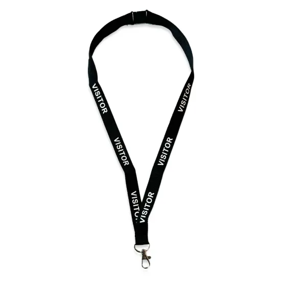 20MM Black Visitor Lanyard with White Text